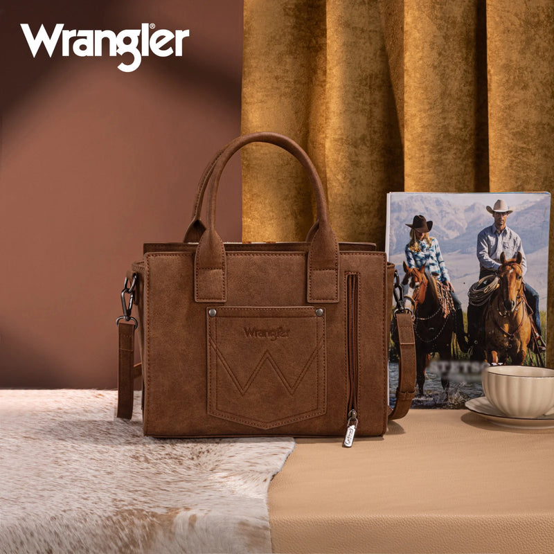Load image into Gallery viewer, WG226-8120BR - Wrangler Tooled Aztec Pattern Print Concealed Carry Tote/Crossbody
