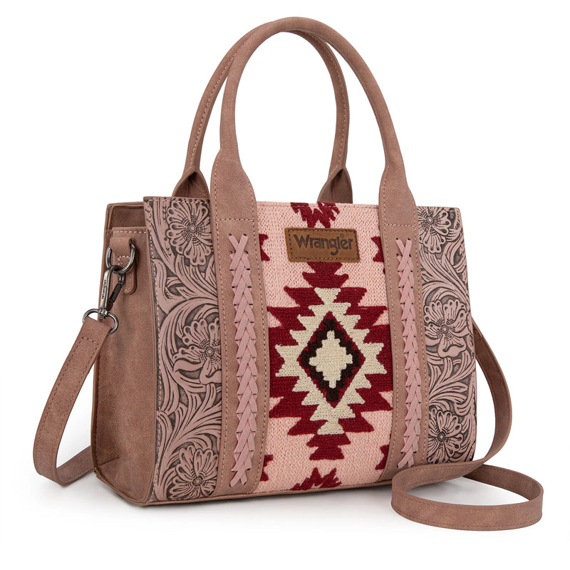 Load image into Gallery viewer, WG226-8120DPK - Wrangler Tooled Aztec Pattern Print Concealed Carry Tote/Crossbody
