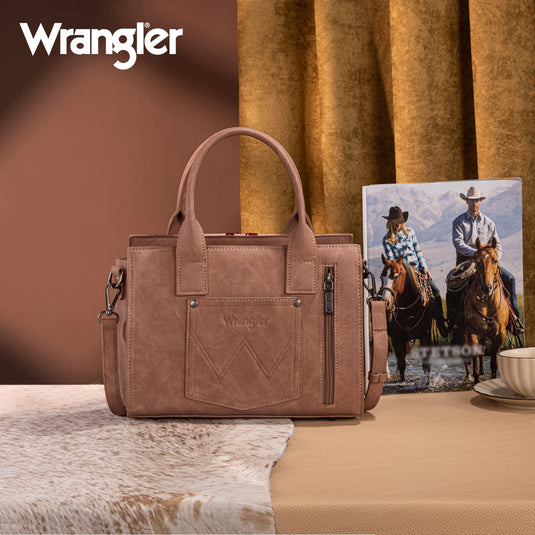 WG226-8120DPK - Wrangler Tooled Aztec Pattern Print Concealed Carry Tote/Crossbody