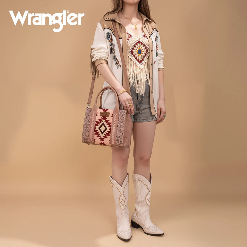 Load image into Gallery viewer, WG226-8120DPK - Wrangler Tooled Aztec Pattern Print Concealed Carry Tote/Crossbody

