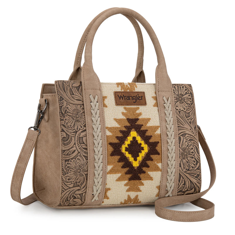 Load image into Gallery viewer, WG226-8120TN - Wrangler Tooled Aztec Pattern Print Concealed Carry Tote/Crossbody
