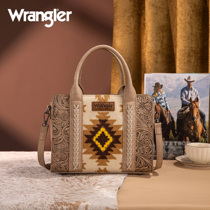 WG226-8120TN - Wrangler Tooled Aztec Pattern Print Concealed Carry Tote/Crossbody