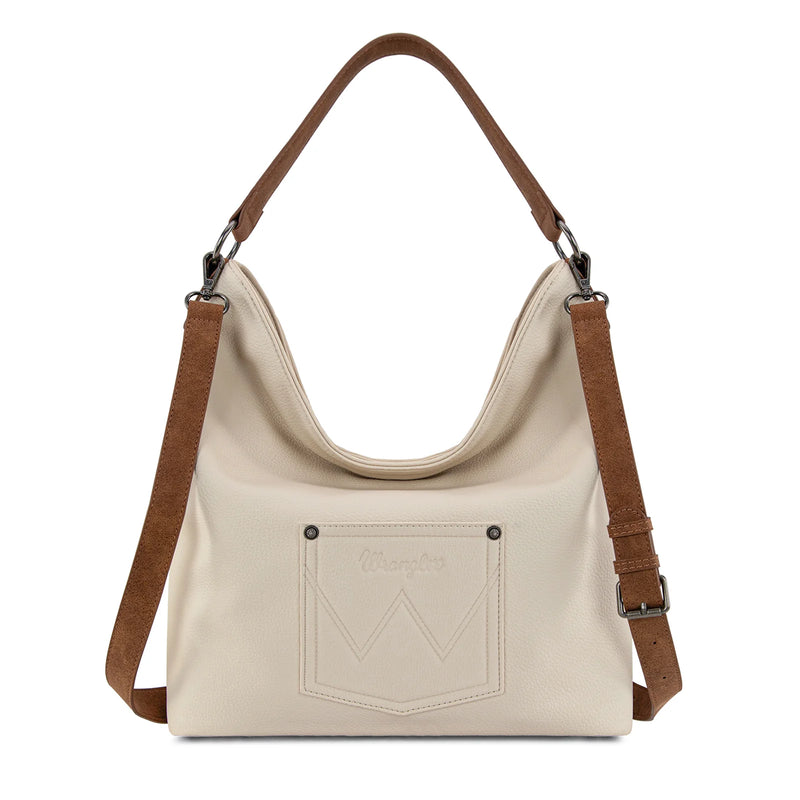 Load image into Gallery viewer, WG233-2001BG - Wrangler Aztec Embroidered Fringe Large Hobo/Crossbody Bag
