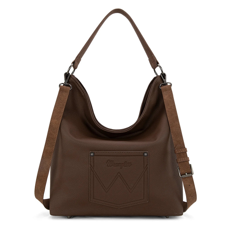 Load image into Gallery viewer, WG233-2001BR - Wrangler Aztec Embroidered Fringe Large Hobo/Crossbody Bag
