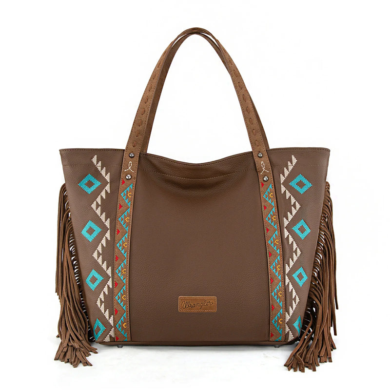 Load image into Gallery viewer, WG233-2002BR - Wrangler Aztec Embroidered Large Tote Bag - Brown

