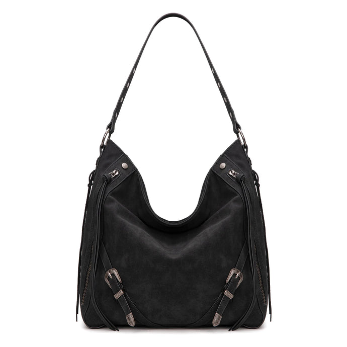 WG245-918BK - Wrangler Buckle Hobo/Crossbody Bag-Black