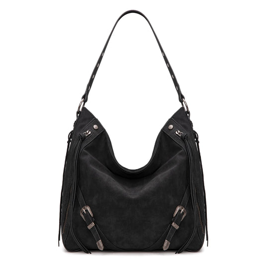 WG245-918BK - Wrangler Buckle Hobo/Crossbody Bag-Black