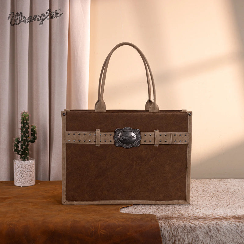Load image into Gallery viewer, WG250-8119BR - Wrangler Buckle Concealed Carry Large Tote - Brown
