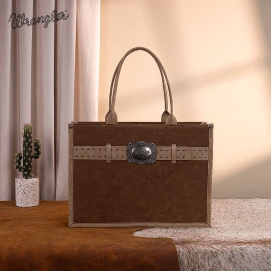 WG250-8119BR - Wrangler Buckle Concealed Carry Large Tote - Brown
