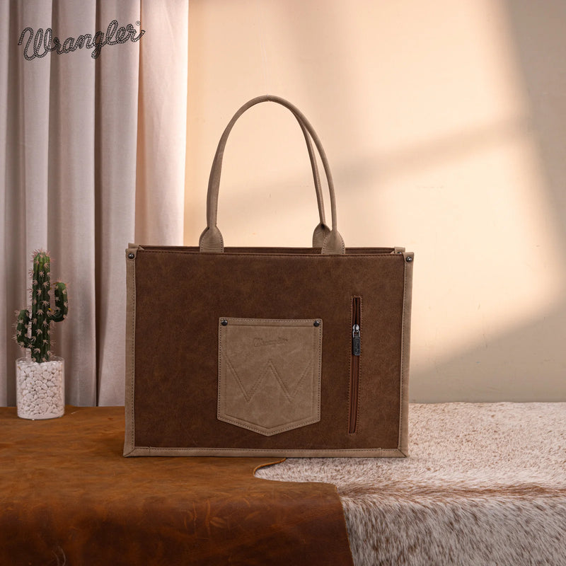 Load image into Gallery viewer, WG250-8119BR - Wrangler Buckle Concealed Carry Large Tote - Brown
