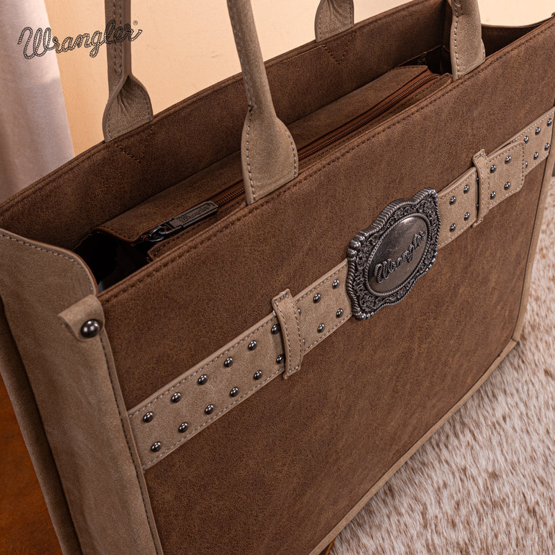 Load image into Gallery viewer, WG250-8119BR - Wrangler Buckle Concealed Carry Large Tote - Brown
