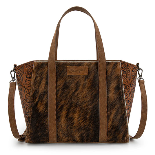 WG252-8012BR - Wrangler Genuine Hair-On Cowhide Wide Tote/Crossbody- Brown