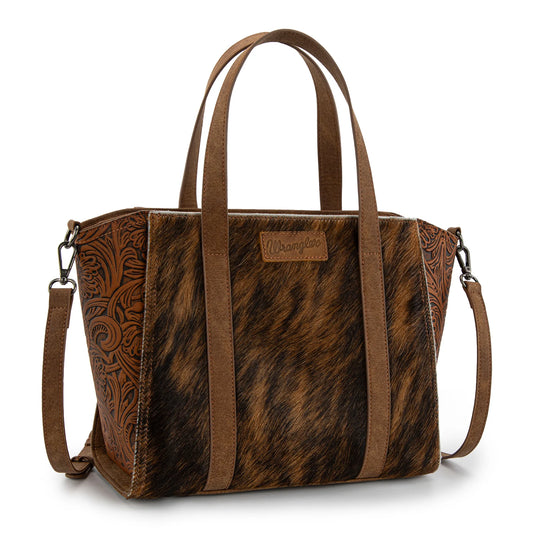 WG252-8012BR - Wrangler Genuine Hair-On Cowhide Wide Tote/Crossbody- Brown
