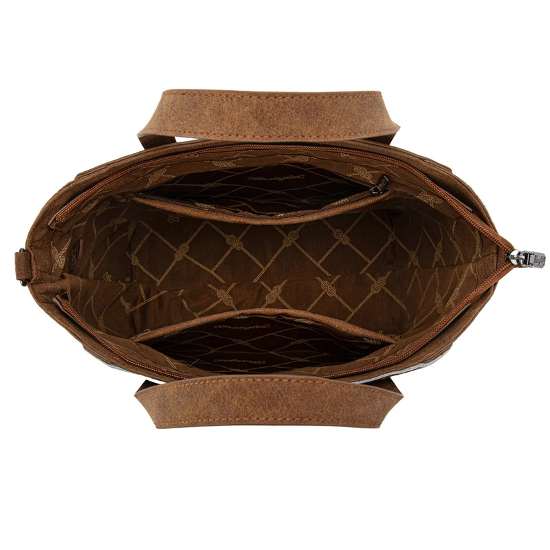 Load image into Gallery viewer, WG252-8012BR - Wrangler Genuine Hair-On Cowhide Wide Tote/Crossbody- Brown
