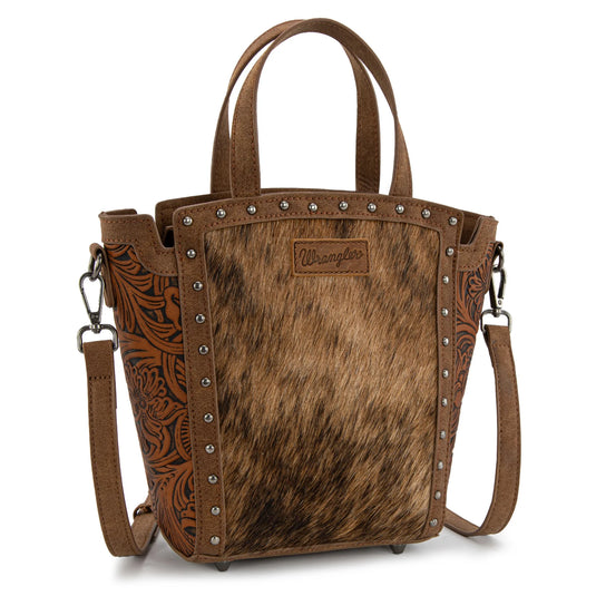 WG252-8014BR - Wrangler Genuine Hair-On Cowhide Tote/Crossbody - Brown