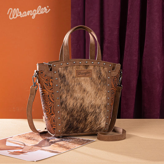 WG252-8014BR - Wrangler Genuine Hair-On Cowhide Tote/Crossbody - Brown