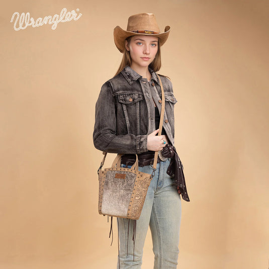 WG252-8014TN - Wrangler Genuine Hair-On Cowhide Tote/Crossbody - Tan