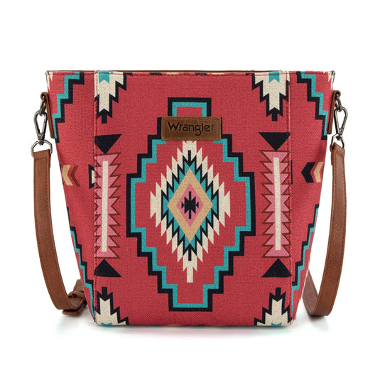 WG261-2003BDY - Wrangler Aztec Print Crossbody Bag - Burgundy