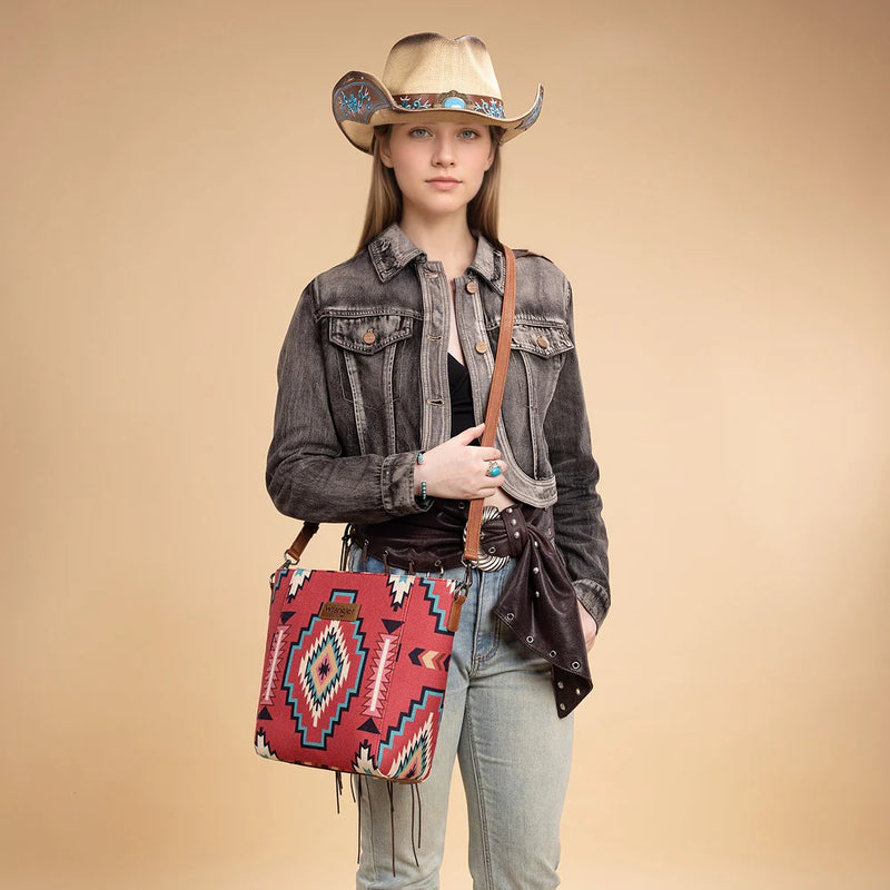 Load image into Gallery viewer, WG261-2003BDY - Wrangler Aztec Print Crossbody Bag - Burgundy
