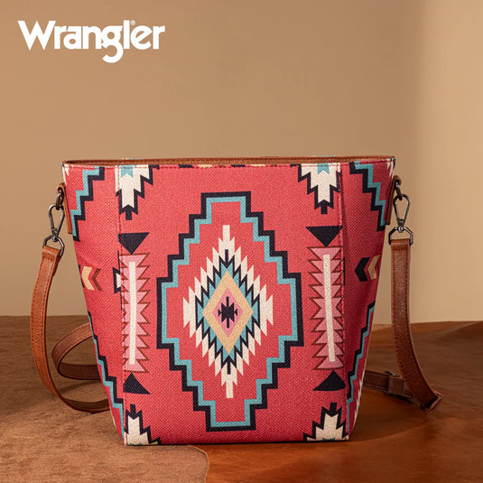 WG261-2003BDY - Wrangler Aztec Print Crossbody Bag - Burgundy