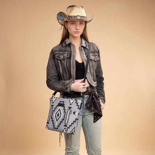 WG261-2003BK - Wrangler Aztec Print Crossbody Bag - Black