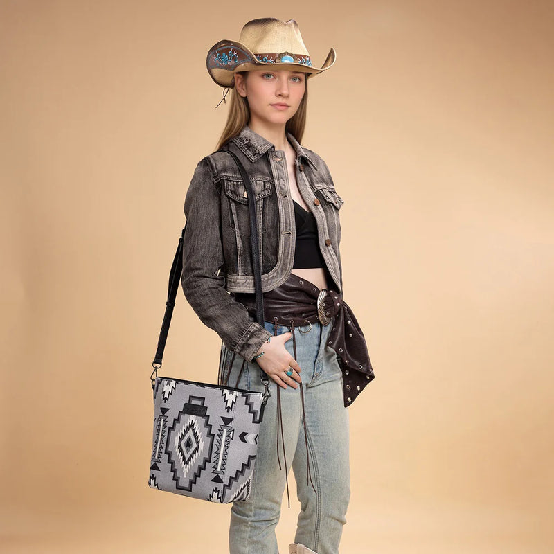 Load image into Gallery viewer, WG261-2003BK - Wrangler Aztec Print Crossbody Bag - Black
