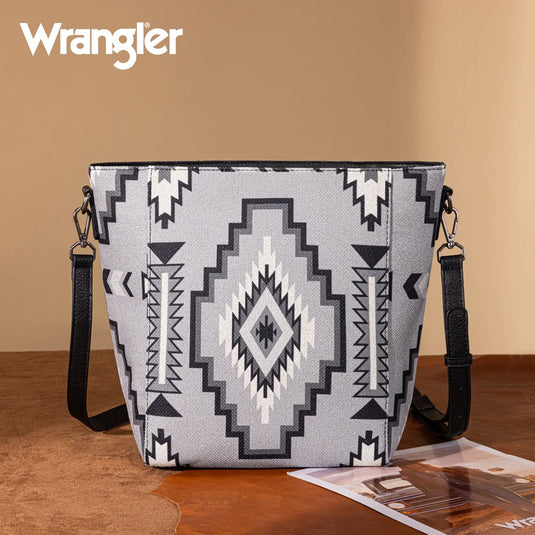 WG261-2003BK - Wrangler Aztec Print Crossbody Bag - Black