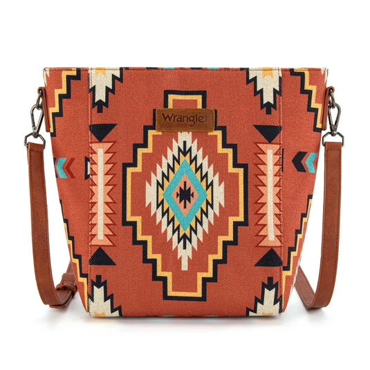 WG261-2003BR - Wrangler Aztec Print Crossbody Bag - Brown
