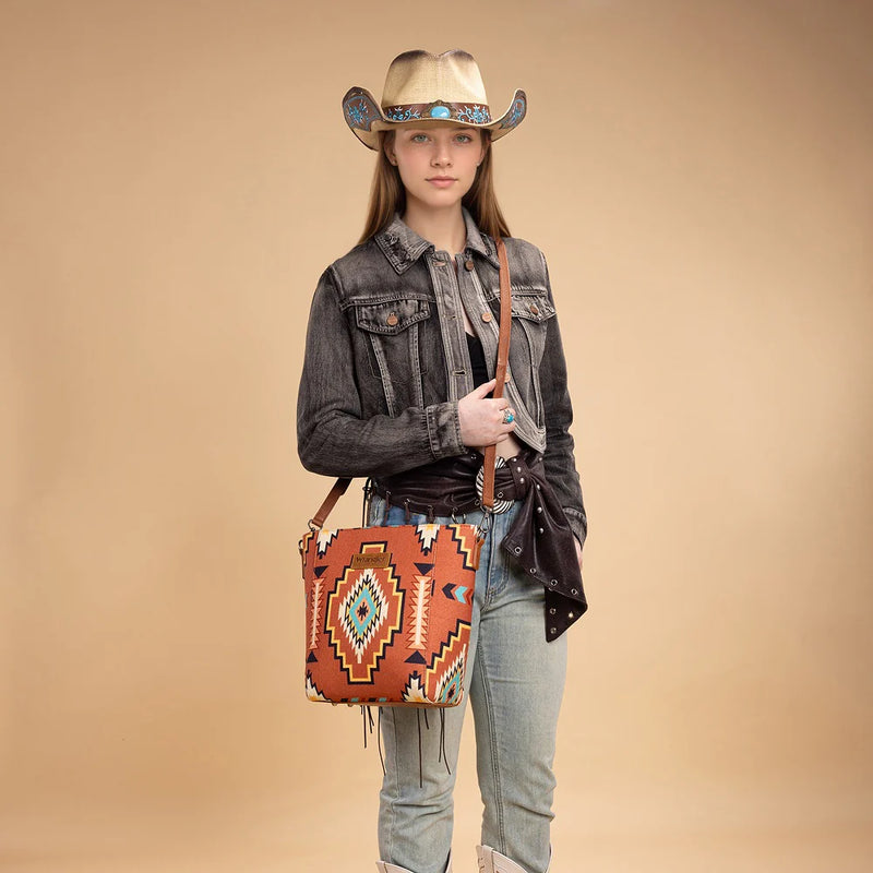 Load image into Gallery viewer, WG261-2003BR - Wrangler Aztec Print Crossbody Bag - Brown
