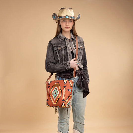WG261-2003BR - Wrangler Aztec Print Crossbody Bag - Brown