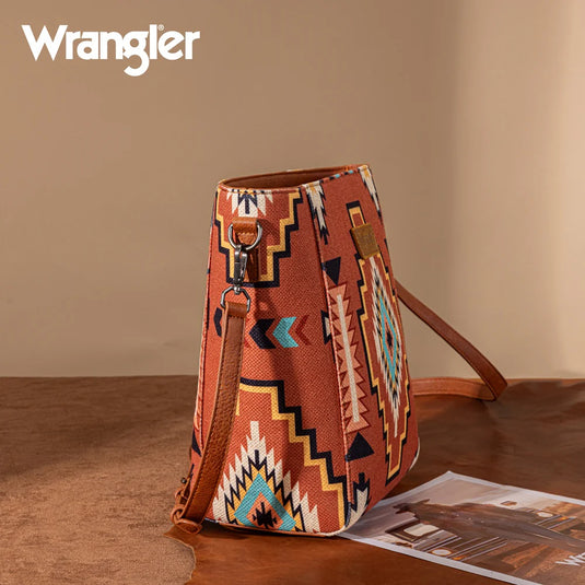 WG261-2003BR - Wrangler Aztec Print Crossbody Bag - Brown
