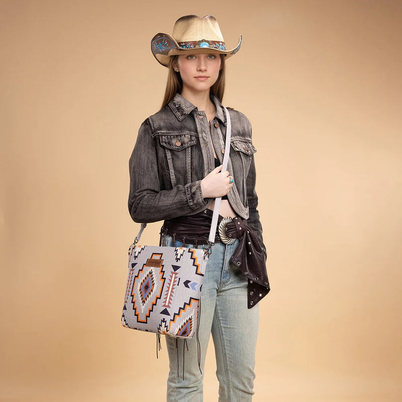Load image into Gallery viewer, WG261-2003GY - Wrangler Aztec Print Crossbody Bag - Grey
