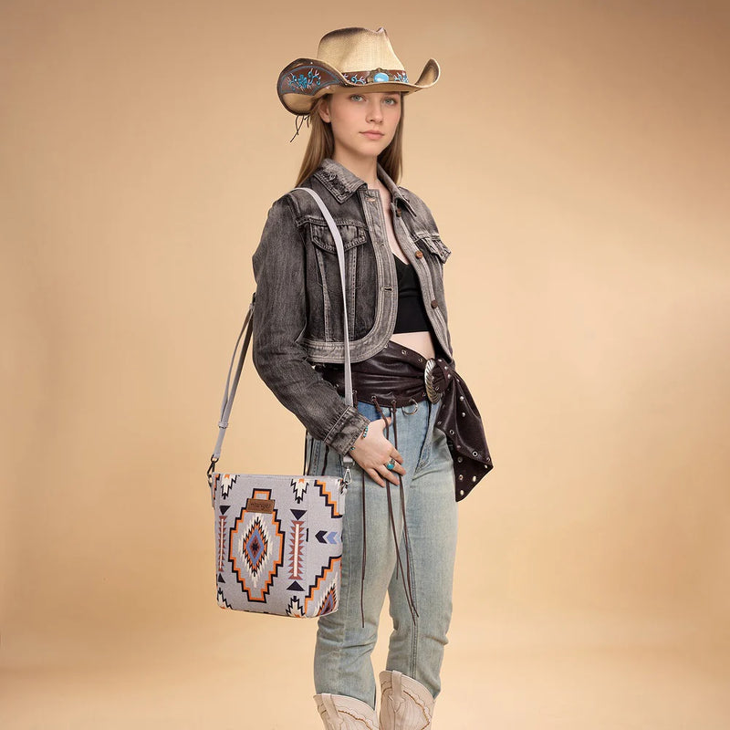 Load image into Gallery viewer, WG261-2003GY - Wrangler Aztec Print Crossbody Bag - Grey
