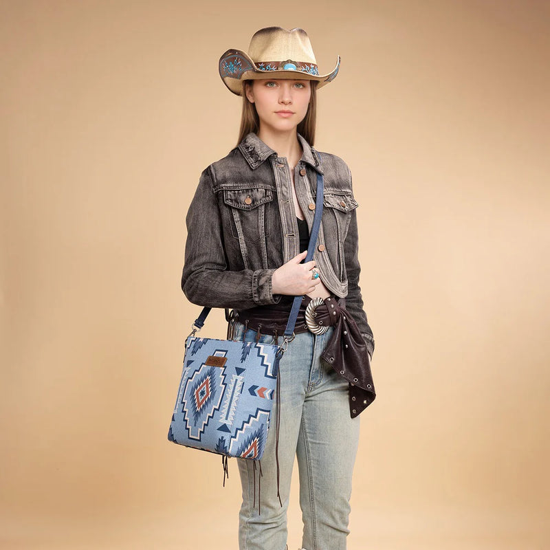 Load image into Gallery viewer, WG261-2003JN - Wrangler Aztec Print Crossbody Bag - Jean
