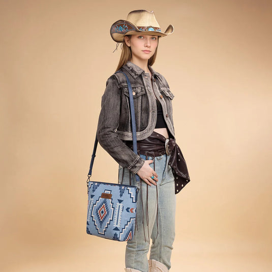 WG261-2003JN - Wrangler Aztec Print Crossbody Bag - Jean