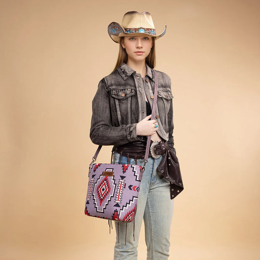 WG261-2003PP - Wrangler Aztec Print Crossbody Bag - Purple