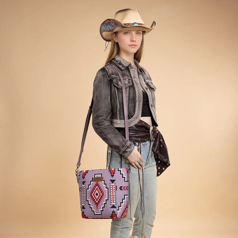 Load image into Gallery viewer, WG261-2003PP - Wrangler Aztec Print Crossbody Bag - Purple
