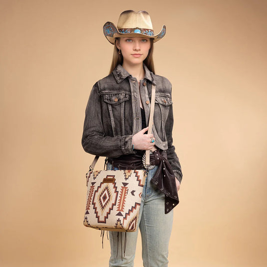 WG261-2003TN - Wrangler Aztec Print Crossbody Bag - Tan