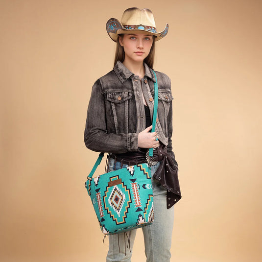 WG261-2003TQ - Wrangler Aztec Print Crossbody Bag - Turquoise