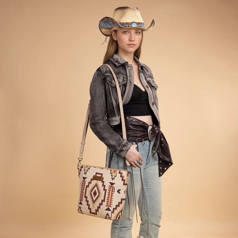 Load image into Gallery viewer, WG261-2003TN - Wrangler Aztec Print Crossbody Bag - Tan
