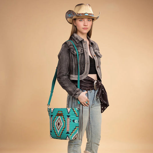 WG261-2003TQ - Wrangler Aztec Print Crossbody Bag - Turquoise