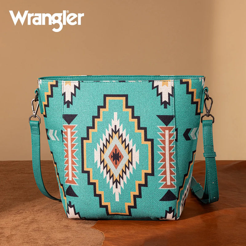 Load image into Gallery viewer, WG261-2003TQ - Wrangler Aztec Print Crossbody Bag - Turquoise
