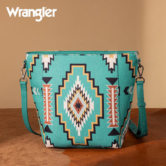 WG261-2003TQ - Wrangler Aztec Print Crossbody Bag - Turquoise