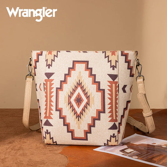WG261-2003TN - Wrangler Aztec Print Crossbody Bag - Tan