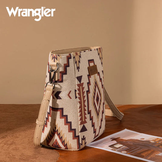 WG261-2003TN - Wrangler Aztec Print Crossbody Bag - Tan