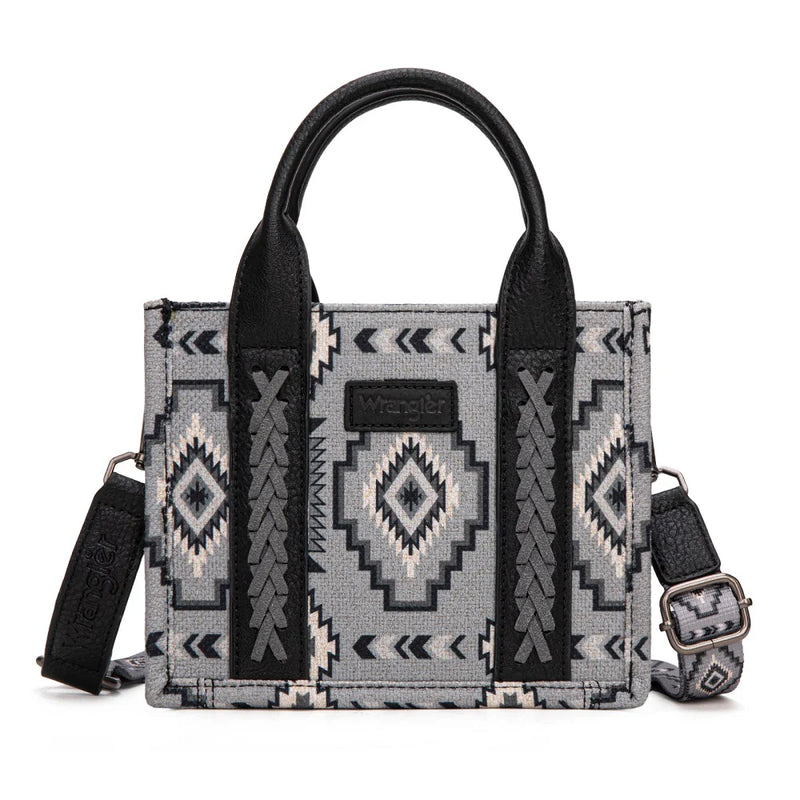Load image into Gallery viewer, WG261-8866SBK - Wrangler Aztec Print Braided Detail Tote Bag - Black
