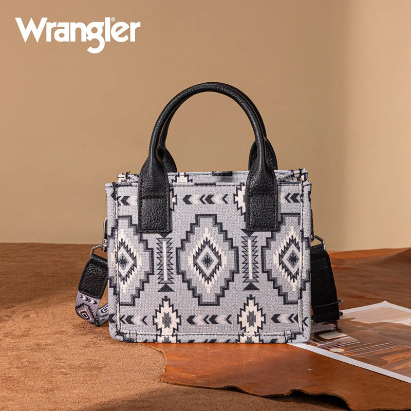 Load image into Gallery viewer, WG261-8866SBK - Wrangler Aztec Print Braided Detail Tote Bag - Black
