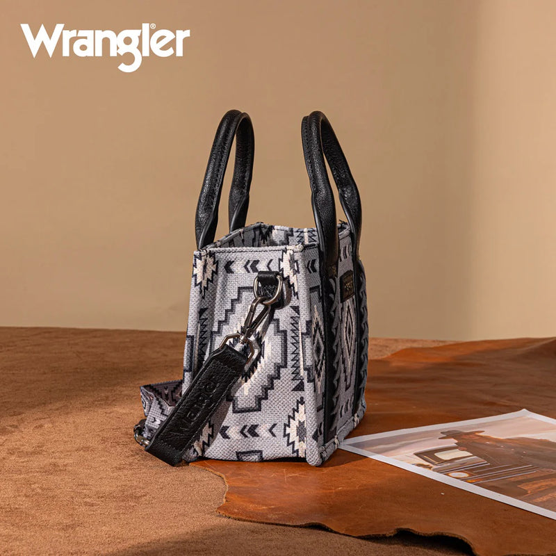 Load image into Gallery viewer, WG261-8866SBK - Wrangler Aztec Print Braided Detail Tote Bag - Black
