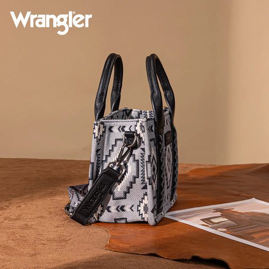 WG261-8866SBK - Wrangler Aztec Print Braided Detail Tote Bag - Black