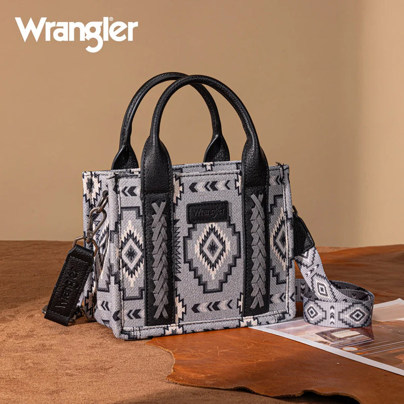 Load image into Gallery viewer, WG261-8866SBK - Wrangler Aztec Print Braided Detail Tote Bag - Black
